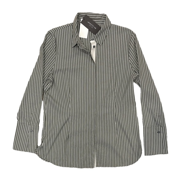 Lafayette 148 Green Striped Button Up Blouse - Picture 2 of 12